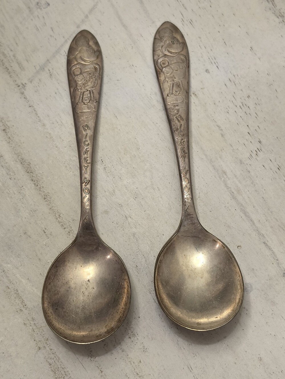 Vintage 1930s Mickey Mouse Spoons Wm Rogers Mfg Co IS Silverplate Set of 2